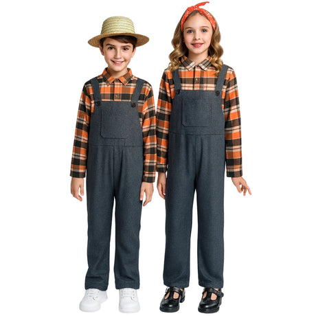 Kids Farmer Halloween Party Costume Childrens Overalls And Shirt Cosplay Outfit - 10-12 Years (135-150cm Height)