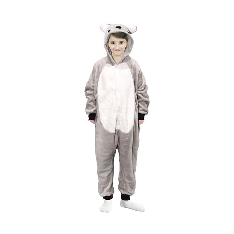 Kids Grey Koala Bodysuit Costume - Childrens Hooded Animal Jumpsuit (6-9 & 10-12 Years)