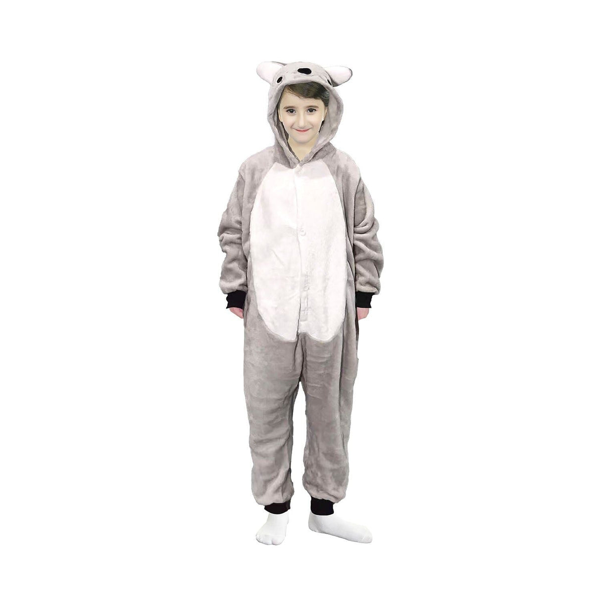 Kids Grey Koala Bodysuit Costume - Childrens Hooded Animal Jumpsuit (6-9 & 10-12 Years)