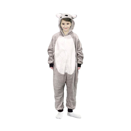 Kids Grey Koala Bodysuit Costume - Childrens Hooded Animal Jumpsuit (6-9 & 10-12 Years)
