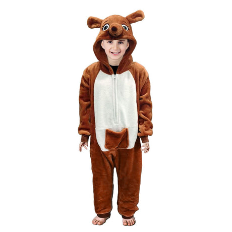 Kids Brown Kangaroo Bodysuit Costume - Childrens Hooded Animal Jumpsuit (6-9 & 10-12 Years)