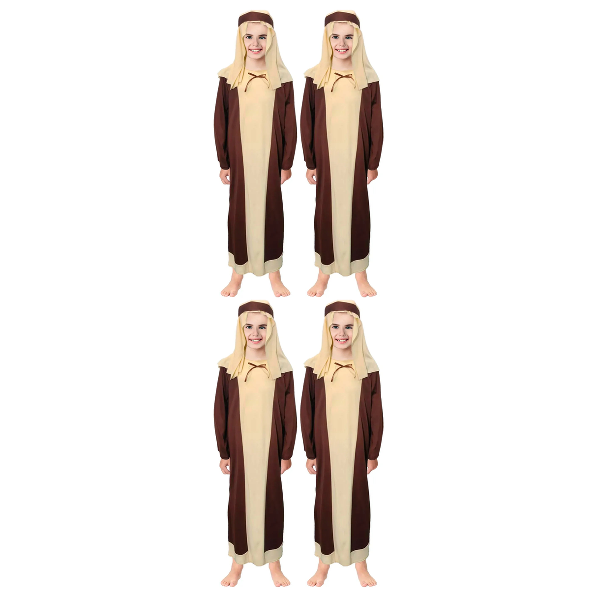 4x Kids Shepherd Costume Bulk Pack - Childrens Nativity Robe, Headpiece & Belt Set (6-9 & 10-12 Years)