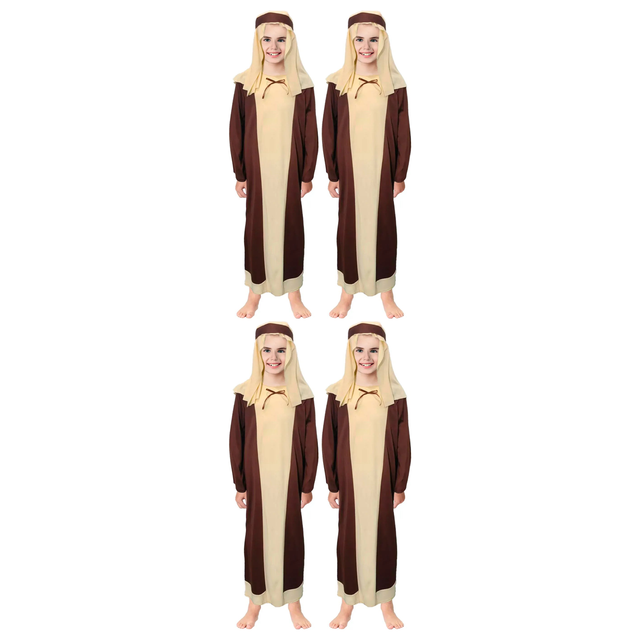 4x Kids Shepherd Costume Bulk Pack - Childrens Nativity Robe, Headpiece & Belt Set (6-9 & 10-12 Years)