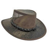 Jacaru 130 Roo Koolaroo Kangaroo Leather Hat - Mesh Crown & Foldable (Made in Australia)