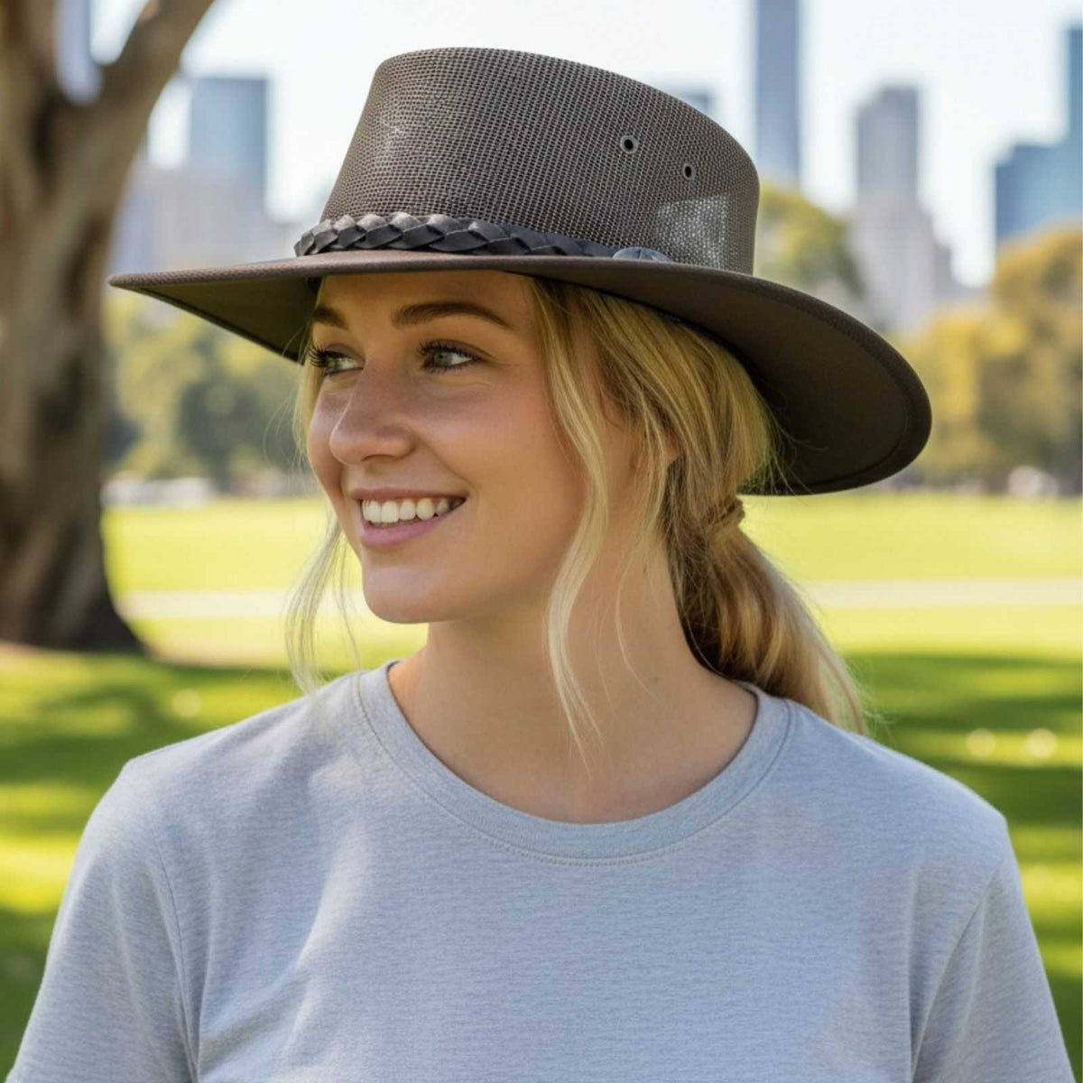 Jacaru 130 Roo Koolaroo Kangaroo Leather Hat - Mesh Crown & Foldable (Made in Australia)