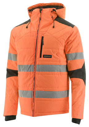 Caterpillar Mens Boreas Hi-Vis Puffer Jacket - Orange (Water Resistant w Hood)