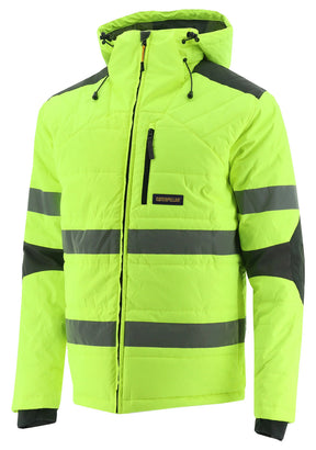 Caterpillar Mens Boreas Hi-Vis Puffer Jacket - Yellow (Water Resistant w Hood)