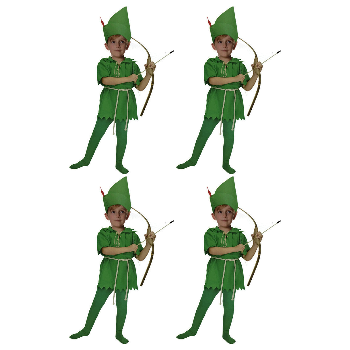 4x Boys Green Elf Costume Bulk Pack - Forest/Nature (Kids Book Week & Halloween Fancy Dress)