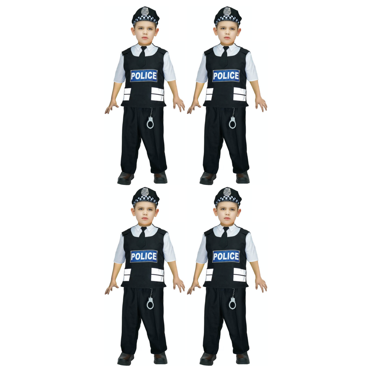 4x Boys Police Officer Costume Bulk Pack - SWAT (Kids Book Week & Halloween Fancy Dress)