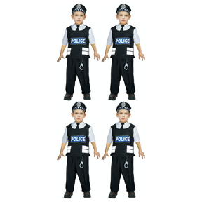 4x Boys Police Officer Costume Bulk Pack - SWAT (Kids Book Week & Halloween Fancy Dress)