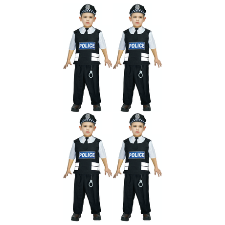 4x Boys Police Officer Costume Bulk Pack - SWAT (Kids Book Week & Halloween Fancy Dress)