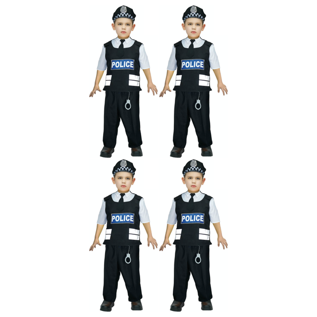 4x Boys Police Officer Costume Bulk Pack - SWAT (Kids Book Week & Halloween Fancy Dress)