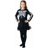 Girls Black & White Skeleton Bones Dress Costume - Kids Halloween & Fancy Dress