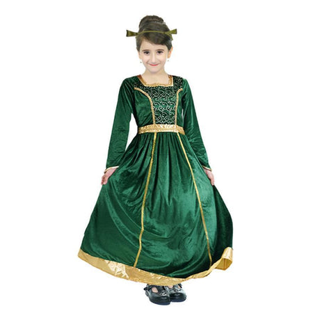 Girls Green Princess Fiona Ogre Costume - Kids Book Week & Halloween Fancy Dress
