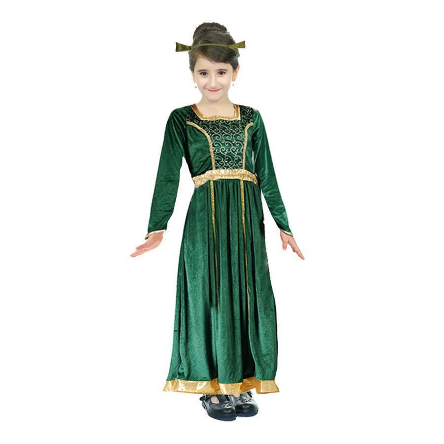 Girls Green Princess Fiona Ogre Costume - Kids Book Week & Halloween Fancy Dress