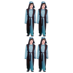 4x Boys Blue Shepherd Costume Bulk Pack - Childrens Nativity Robe Set (6-9 & 10-12 Years)