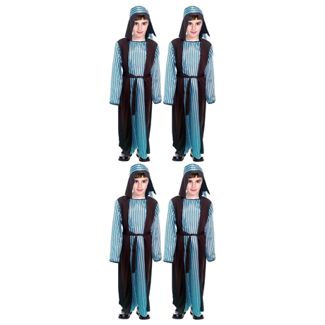 4x Boys Blue Shepherd Costume Bulk Pack - Childrens Nativity Robe Set (6-9 & 10-12 Years)