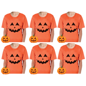 6x Kids Halloween Pumpkin T-Shirt Bulk Pack - Orange (Jack O'Lantern Childrens Top)
