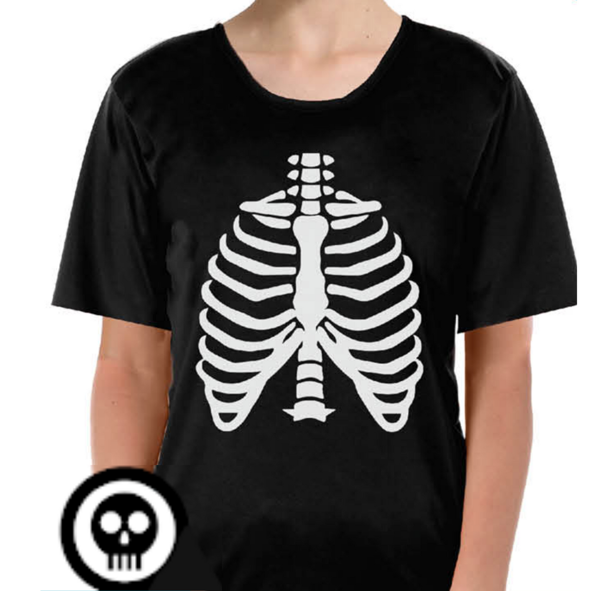 Kids Skeleton Bones Halloween T-Shirt - Childrens Scary Dress Up Book Week Top)