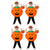 4x Kids Orange Pumpkin Costume w/ Bag & Hat Bulk Pack - Unisex (Book Week & Halloween Fancy Dress)