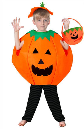 KIDS PUMPKIN COSTUME with Bag Halloween Unisex - Fancy Dress Up Party