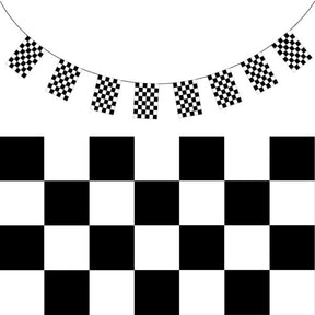 Chequered Race Car Bunting Flag - Rectangular Hanging Party Banner Decoration