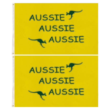 2x Australia Aussie Yellow Flag w/ Kangaroo & Eyelets Pack - 90x150cm