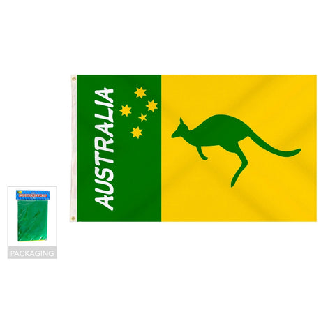 2x Australia Green & Gold/Yellow Flags w/ Kangaroo Pack - 90x150cm