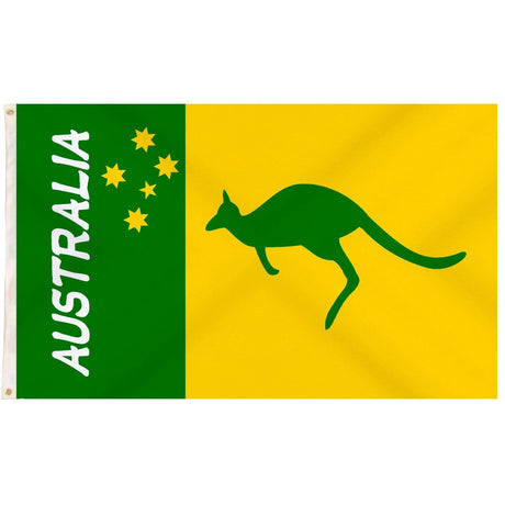 2x Australia Green & Gold/Yellow Flags w/ Kangaroo Pack - 90x150cm