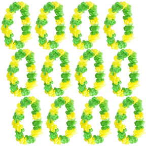 12x Green & Yellow Hawaiian Lei – Two-Tone Floral Necklace for Luau & Summer Parties Australia Day