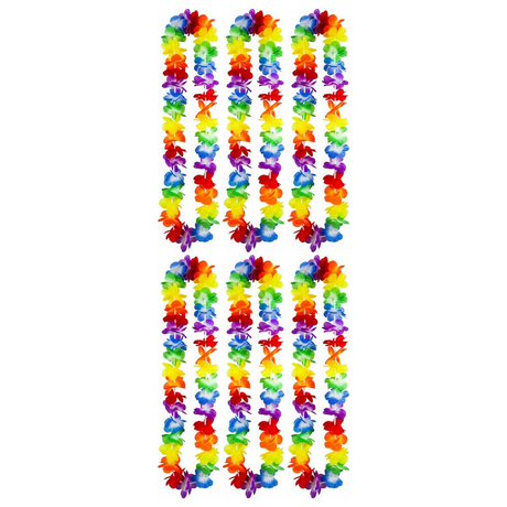 6x 40cm Hawaiian Lei Bulk Pack - Tropical Beach Luau Party - Multicolour Garland Flowers
