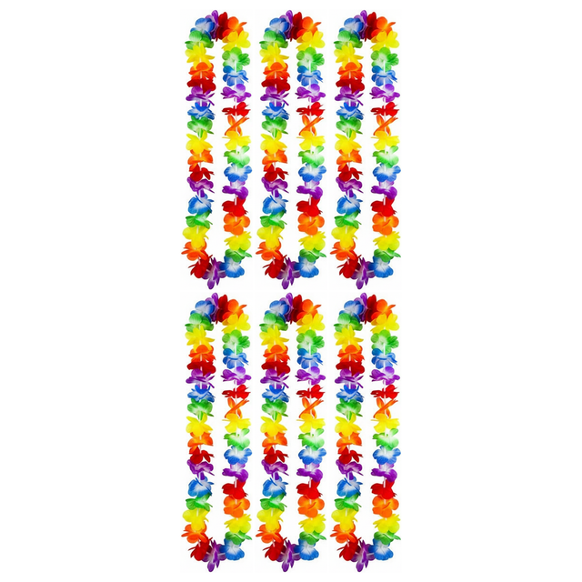 6x 40cm HAWAIIAN LEI Bulk Pack - Tropical Beach Luau Party - Multicolour Garland Flowers