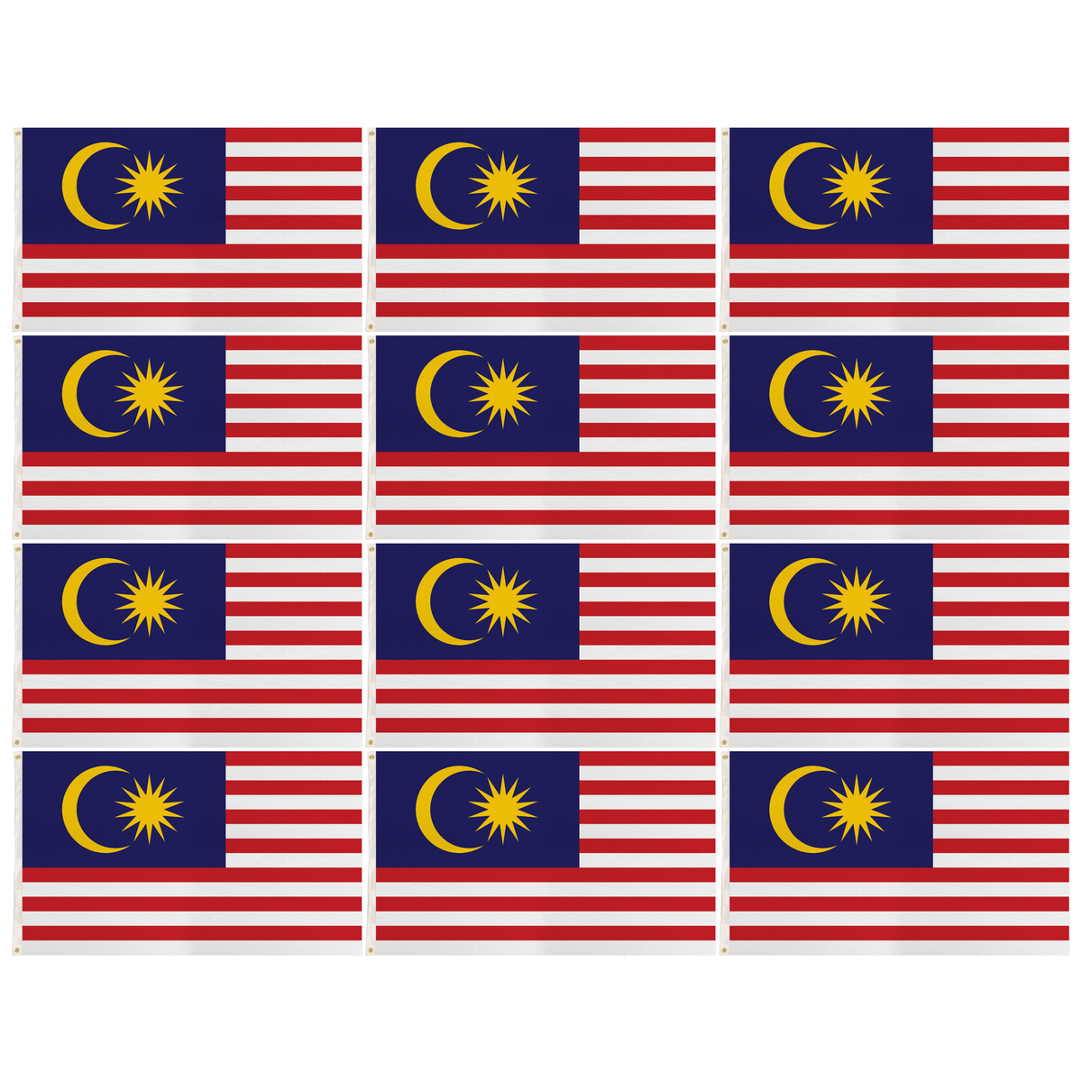 12x Malaysia Country Flag Bulk Pack - Heavy Duty Malaysian Flag with Metal Eyelets (150cm x 90cm)