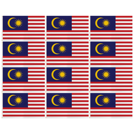 12x Malaysia Country Flag Bulk Pack - Heavy Duty Malaysian Flag with Metal Eyelets (150cm x 90cm)