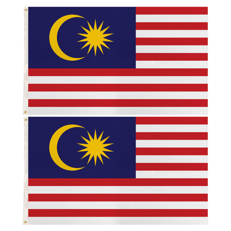 2x Malaysia Country Flag Pack - Heavy Duty Malaysian Flag with Metal Eyelets (150cm x 90cm)
