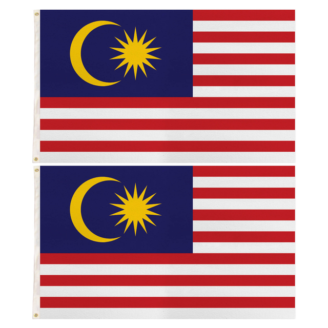 2x Malaysia Country Flag Pack - Heavy Duty Malaysian Flag with Metal Eyelets (150cm x 90cm)
