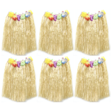 6x Womens 40cm Natural Hawaiian Hula Skirt Bulk Pack - Tropical Grass/Lei (Fancy Dress/Luau Party)