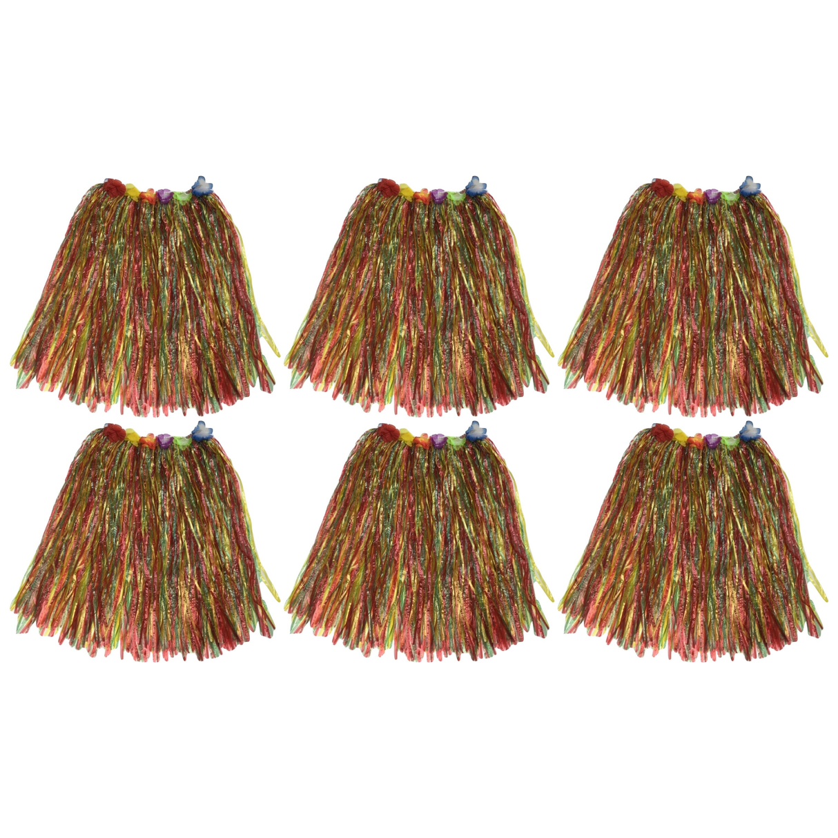 6x Womens 60cm Hawaiian Hula Skirt Bulk Pack - Tropical Grass/Lei (Fancy Dress/Luau Party)