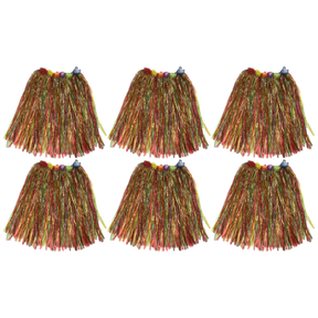 6x Womens 60cm Hawaiian Hula Skirt Bulk Pack - Tropical Grass/Lei (Fancy Dress/Luau Party)