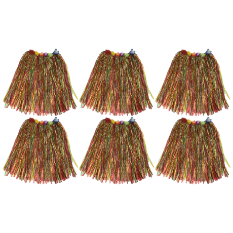 6x Womens 60cm Hawaiian Hula Skirt Bulk Pack - Tropical Grass/Lei (Fancy Dress/Luau Party)