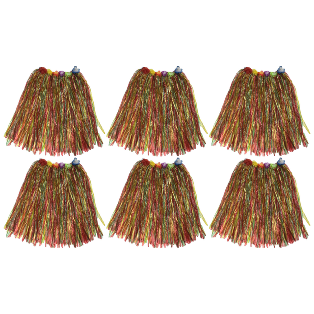 6x Womens 60cm Hawaiian Hula Skirt Bulk Pack - Tropical Grass/Lei (Fancy Dress/Luau Party)