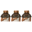 3x Black Lace Hand Fan Pack - Folding Spanish Flamenco Costume/Vintage Wedding Accessory