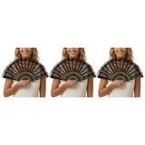 3x Black Lace Hand Fan Pack - Folding Spanish Flamenco Costume/Vintage Wedding Accessory