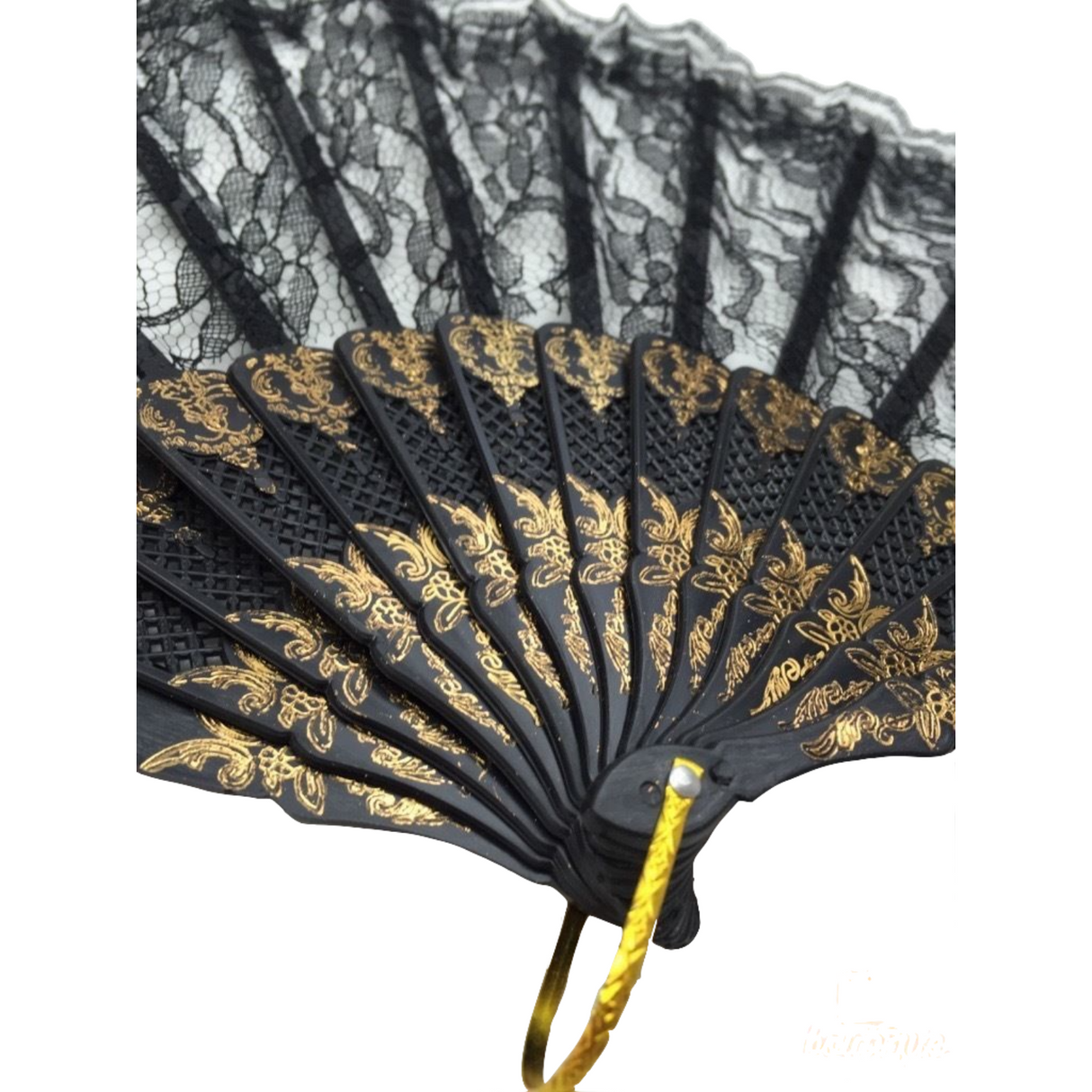 Black Lace Hand Fan - Folding Spanish Flamenco Costume/Vintage Wedding Accessory