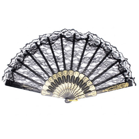 6x Black Lace Hand Fan Bulk Pack - Folding Spanish Flamenco Costume/Vintage Wedding Accessory