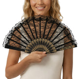 Black Lace Hand Fan - Folding Spanish Flamenco Costume/Vintage Wedding Accessory