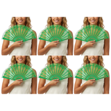 6x Green Lace Hand Fan Bulk Pack - Folding Spanish Flamenco Costume/Vintage Wedding Accessory