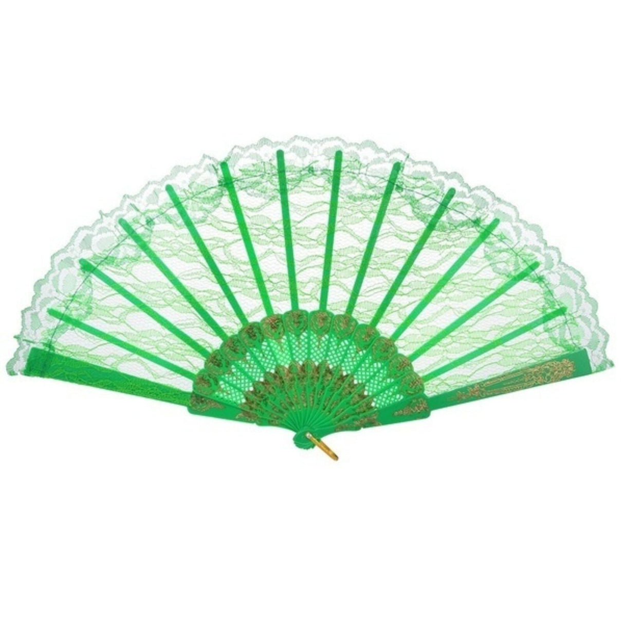Green Lace Hand Fan - Folding Spanish Flamenco Costume/Vintage Wedding Accessory
