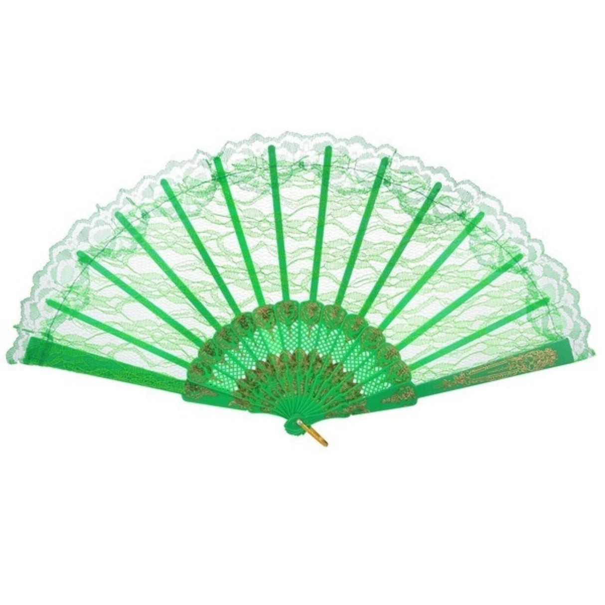 Green Lace Hand Fan - Folding Spanish Flamenco Costume/Vintage Wedding Accessory