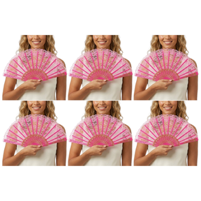 6x Light Pink Lace Hand Fan Bulk Pack - Folding Spanish Flamenco Costume/Vintage Wedding Accessory